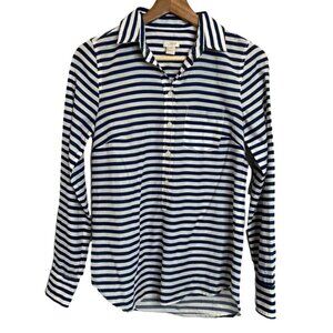 J Crew Factory Womens Size XXS Printed Voile Popover Shirt Blue Stripe Coastal